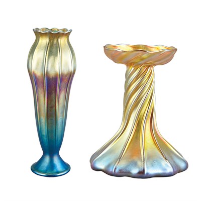 Lot 369 - Two Tiffany Ribbed Favrile Glass Articles...