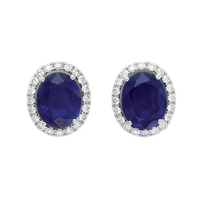 Lot 242 - Pair of White Gold, Sapphire and Diamond Earrings