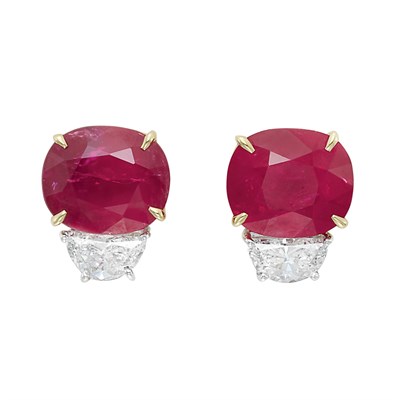 Lot 336 - Pair of Platinum, Gold, Ruby and Diamond Earrings