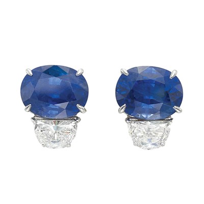 Lot 85 - Pair of Platinum, Sapphire and Diamond Earrings