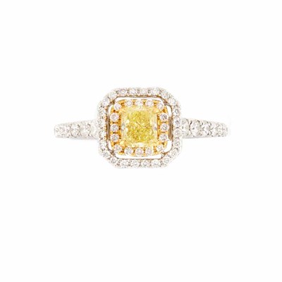 Lot 244 - Two-Color Gold, Fancy Colored Yellow Diamond and Diamond Ring