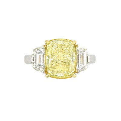 Lot 231 - Platinum, High Karat Gold, Fancy Yellow Diamond and Diamond Ring