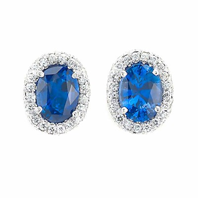 Lot 491 - Pair of Platinum, Sapphire and Diamond Earrings