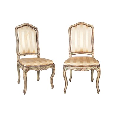 Lot 135 - Pair of Italian Painted and Parcel Gilt Side...