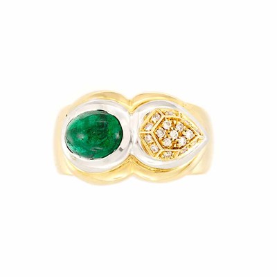 Lot 310 - Two-Color Gold, Cabochon Emerald and Diamond Ring, Piranesi