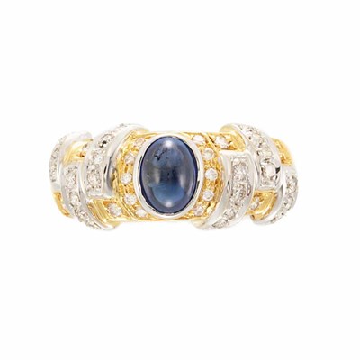 Lot 833 - Two-Color Gold, Cabochon Sapphire and Diamond Ring, Giovane