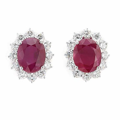 Lot 747 - Pair of White Gold, Ruby and Diamond Earrings