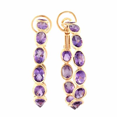 Lot 688 - Pair of Rose Gold and Amethyst Hoop Earrings, Piranesi