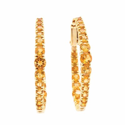 Lot 695 - Pair of Gold and Citrine Hoop Earrings, Piranesi