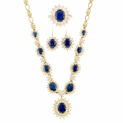Lot 796 - Gold, Sapphire and Diamond Necklace, Ring and Pair of Earrings