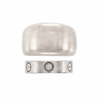Lot 196 - White Gold and Diamond 'Love' Band Ring and White Gold Ring, Cartier