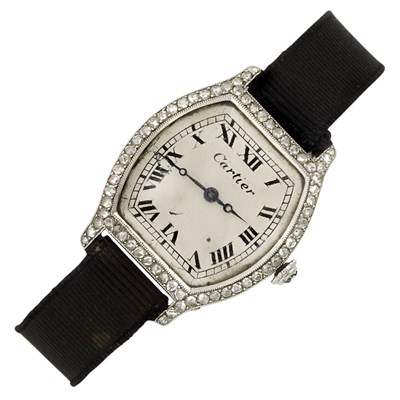 Lot 130 - Platinum, Gold and Diamond 'Tortue' Wristwatch, Cartier, Paris