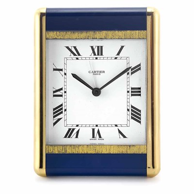 Lot 788 - Metal and Blue Lacquer Desk Alarm Clock, Cartier