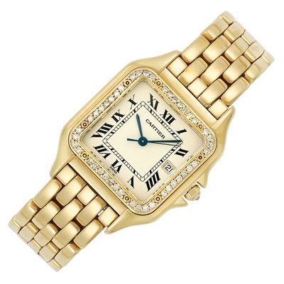 Lot 221 - Gold and Diamond 'Panther' Wristwatch, Cartier