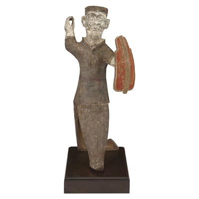 Lot 25 - Chinese Painted Pottery Figure of a Guard Han...