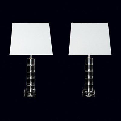 Lot 218 - Pair of Acrylic and Metal Lamps Each with a...