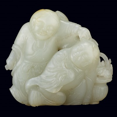 Lot 80 - Chinese Celadon Jade Figural Group of Two Boys...