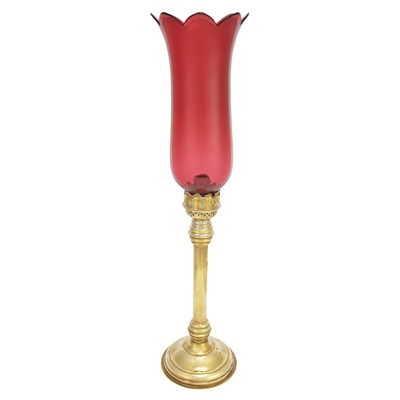 Lot 185 - Pair of Brass Candlestick Lamps with Cranberry...