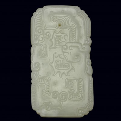 Lot 83 - Chinese Pale Celadon Jade Dragon Plaque The...