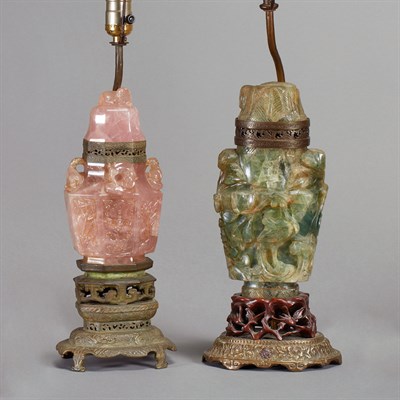 Lot 363 - Two Chinese Hardstone Lamps Height of taller...