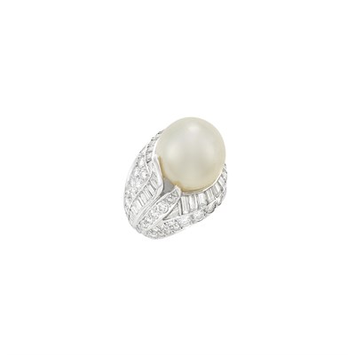 Lot 385 - Platinum, South Sea Cultured Pearl and Diamond Ring