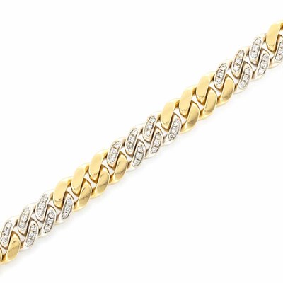 Lot 187 - Two-Color Gold and Diamond Curb Link Bracelet, Pomellato