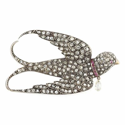 Lot 93 - Antique Silver, Gold, Diamond and Ruby Swallow Pin