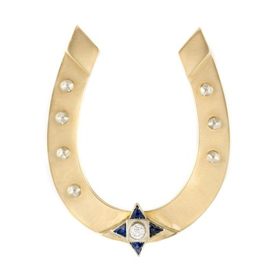 Lot 145 - Gold, Diamond and Sapphire Horseshoe Money Clip, Cartier, Paris