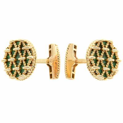 Lot 582 - Pair of Gold and Malachite Cufflinks, Tiffany & Co.