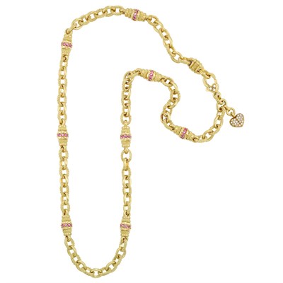 Lot 216 - Gold, Pink Sapphire and Diamond Chain Necklace, Judith Ripka