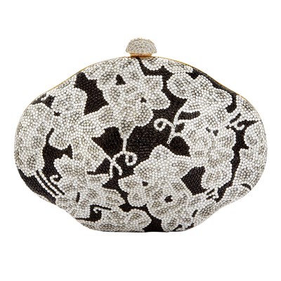 Lot 946 - Black and White Rhinestone Evening Purse with Carrying Chain, Judith Leiber