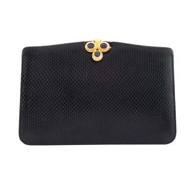 Lot 945 - Navy Blue Karung Leather Purse with Carrying Chain, Judith Leiber