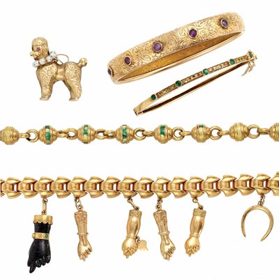 Lot 653 - Group of Gold and Gem-Set Jewelry