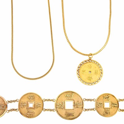Lot 785 - Gold Bracelet, Pendant-Necklace and Gold Chain