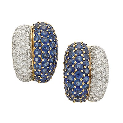 Lot 59 - Pair of Gold, Diamond and Sapphire Bombe Earclips