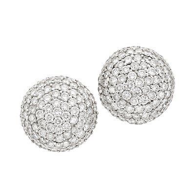 Lot 91 - Pair of White Gold and Diamond Bombe Earclips