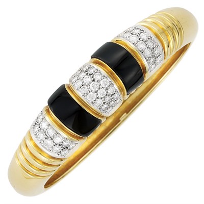 Lot 183 - Gold, Diamond and Black Onyx Bangle Bracelet