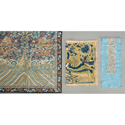 Lot 301 - Group of Three Chinese Embroidered Silk Panels...