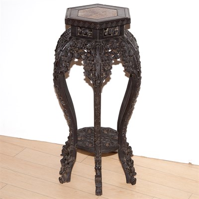 Lot 661 - Chinese Marble Top Carved Hardwood Stand...
