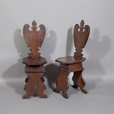 Lot 109 - Pair of Continental Walnut Sgabelli Partially...