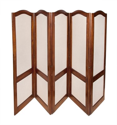 Lot 657 - Mahogany Framed Fabric Five-Panel Screen...