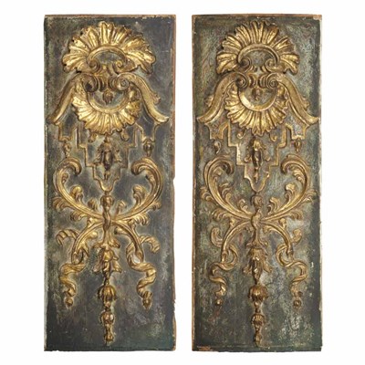 Lot 211 - Pair of Painted and Parcel Gilt Wall Panels...