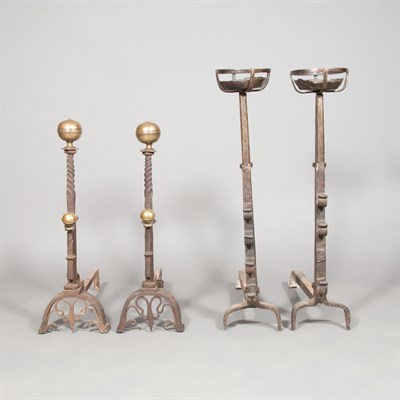 Lot 151 - Pair of Continental Wrought Iron and Steel...