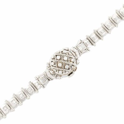 Lot 474 - Lady's White Gold and Diamond Bracelet-Watch
