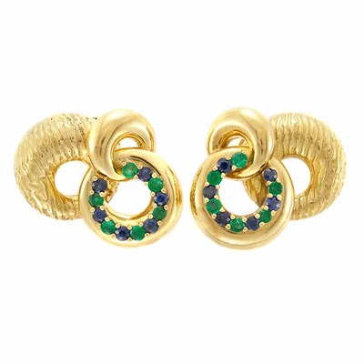 Lot 290 - Pair of Gold, Emerald and Sapphire Earclips