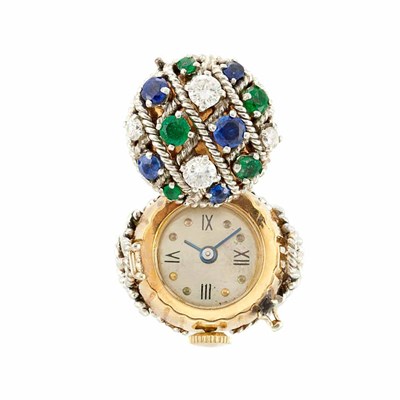 Lot 539 - Gold, Platinum, Diamond and Gem-Set Watch Ring