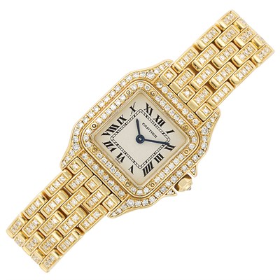 Lot 355 - Lady's Gold and Diamond 'Panther' Wristwatch, Cartier