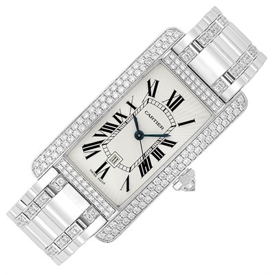 Lot 76 - Lady's White Gold and Diamond 'Tank Americaine' Wristwatch, Cartier