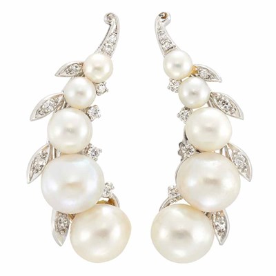Lot 138 - Pair of White Gold, Cultured Pearl and Diamond Earclips