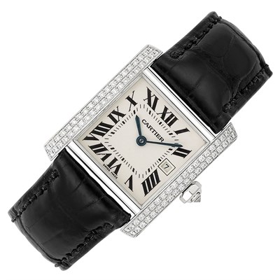 Lot 96 - Lady's White Gold and Diamond 'Tank Francaise' Wristwatch, Cartier